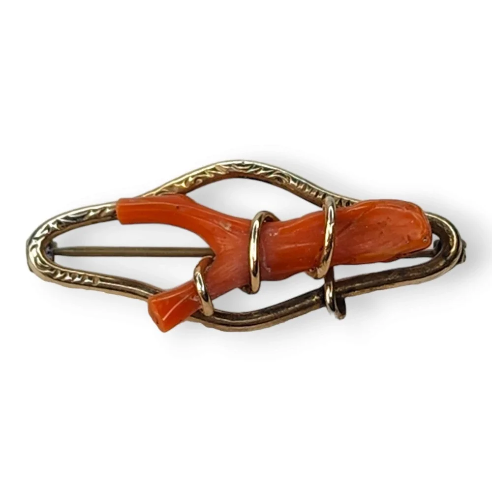 Vintage Victorian Branch Coral Gold Tone Brooch Pin